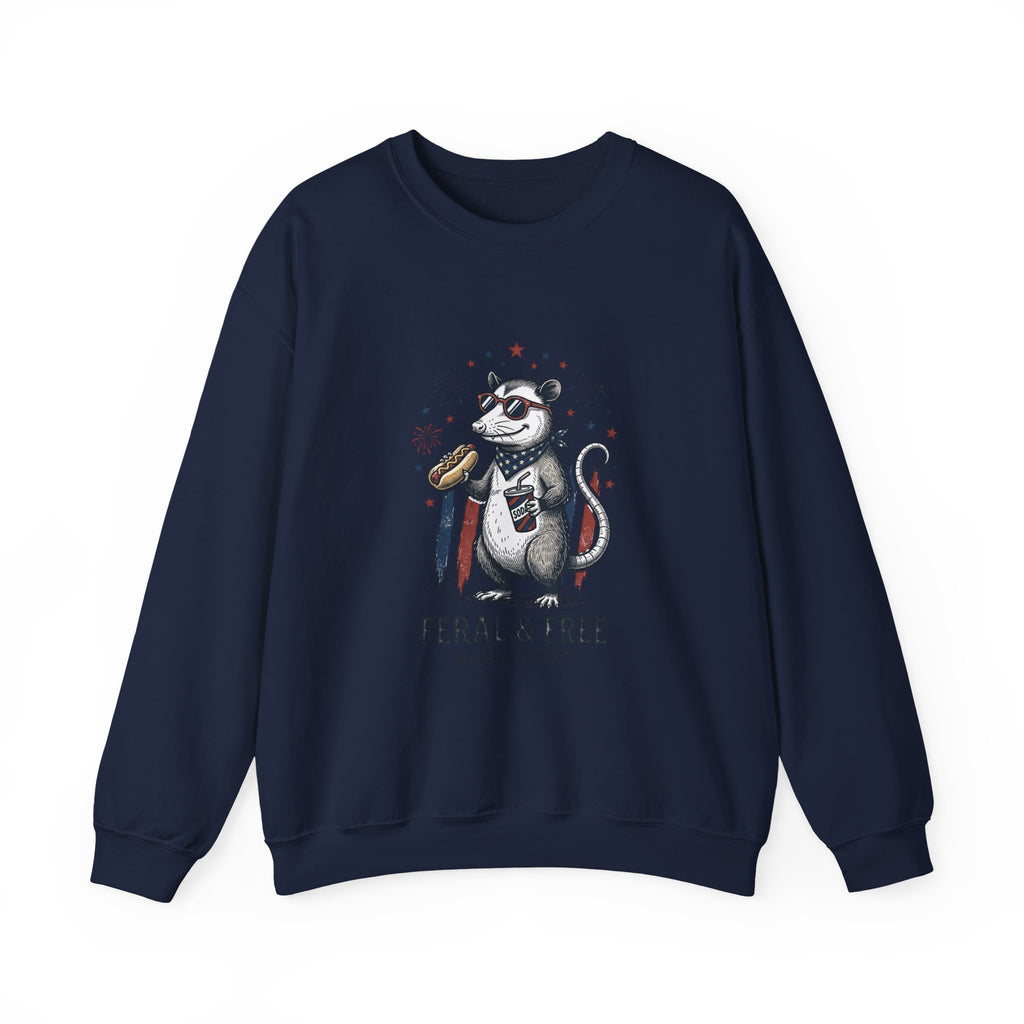 Feral & Free possum illustration Crewneck Sweatshirt | quirky, self-deprecating humor